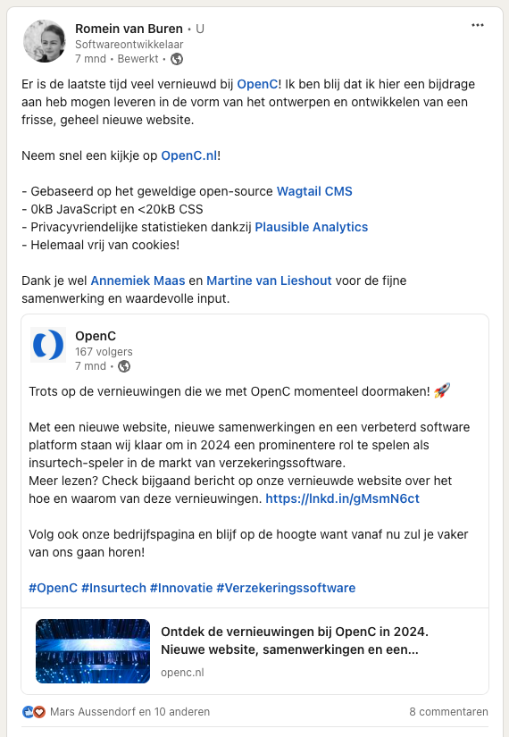 LinkedIn-post over OpenC.nl